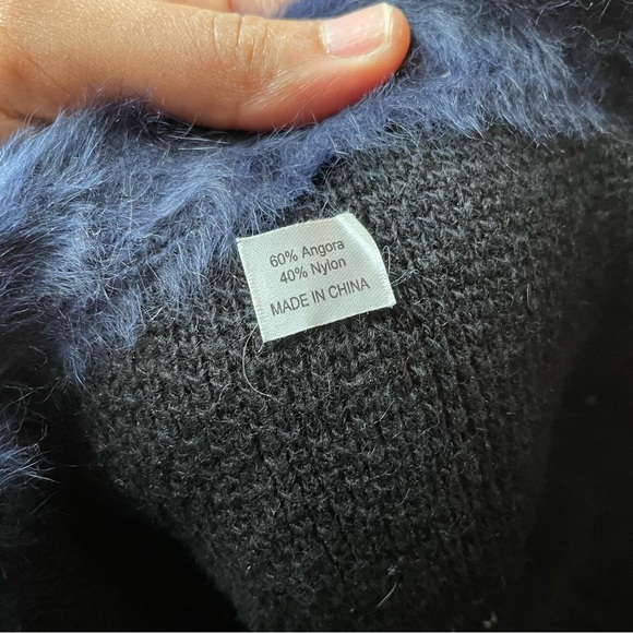 Blue angora luxe hat cap winter cozy fur vintage fuzzy style ski bunny mohair - Picture 6 of 8